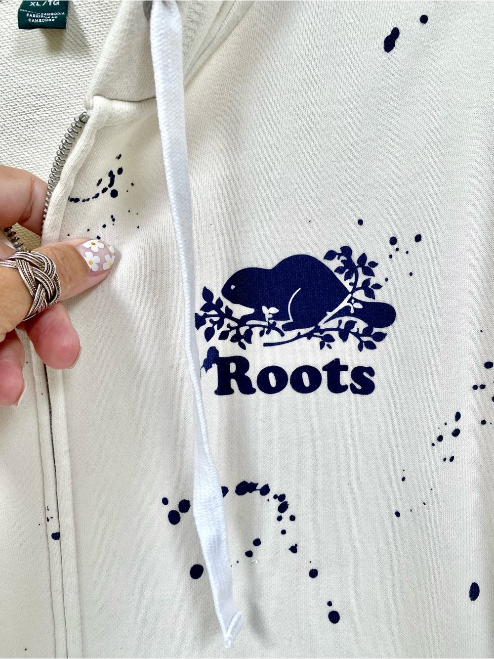 ROOTS Artisan paint splatter full zip kanga hoody cottagecore cabin vacay vibe - Picture 6 of 16